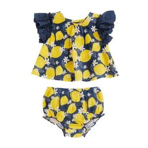 NEW MUDPIE lemon pinafore set in navy/yellow